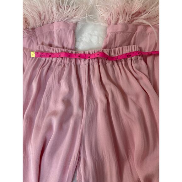SLEEPER 100% Viscose Pink Ostrich Feather Trim Lounge Party Pajama Pants Size XS - Picture 10 of 13